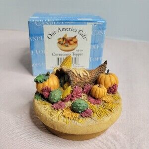 Our America Jar Candle Topper Cornucopia  1999 Pumpkin Corn Fall Harvest NOB. B3